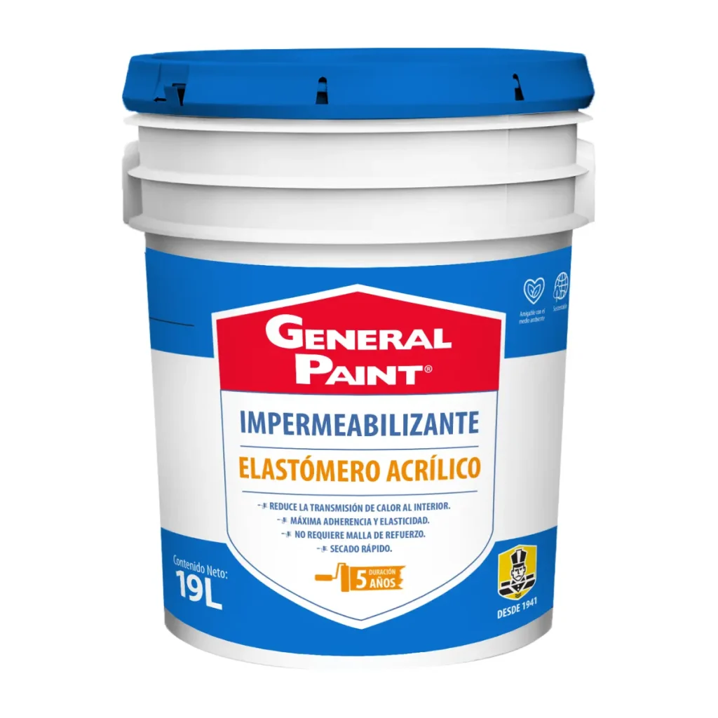 Impermeabilizante Elastómero Acrílico 3 Años General Paint para azoteas, pretiles y muros exteriores