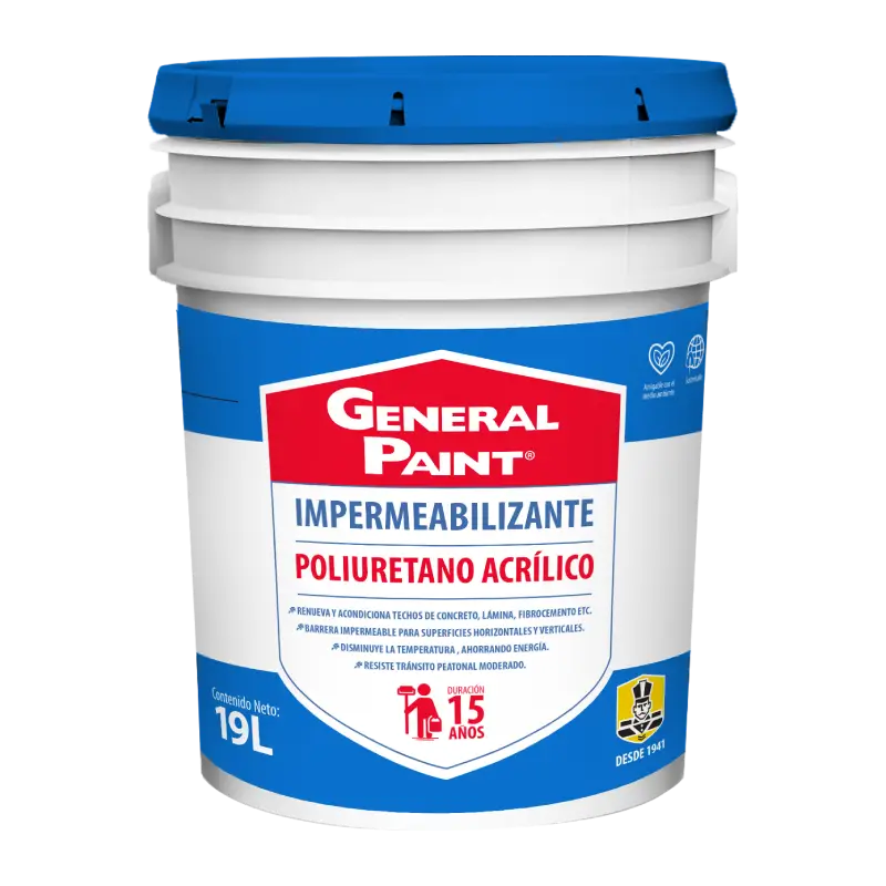 Impermeabilizante poliuretano acrílico 15 años General Paint para azoteas, concreto y sistemas impermeables