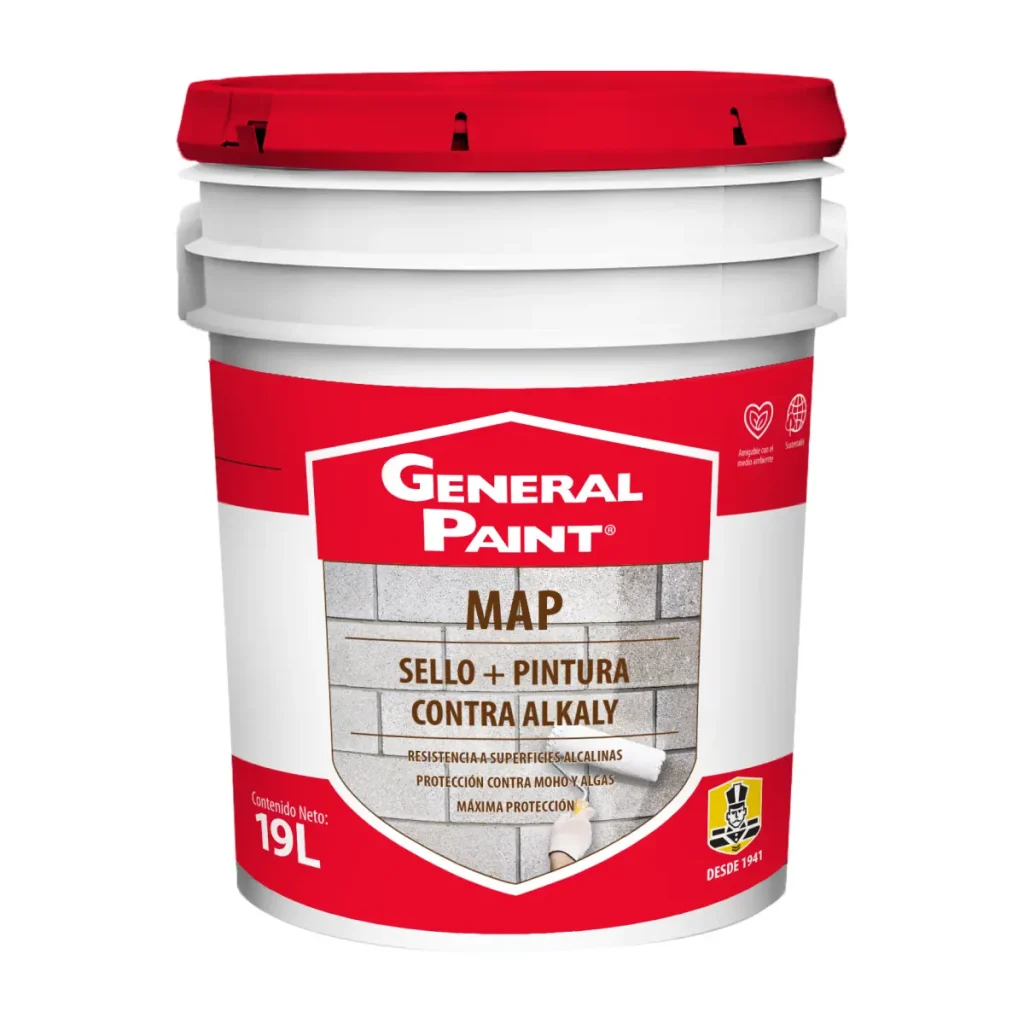 Sellador Acrílico Contra Álcali y Salitre MAP General Paint para concreto, mampostería y muros con salitre